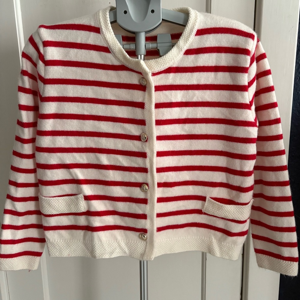 Red and Ivory Striped Cardigan